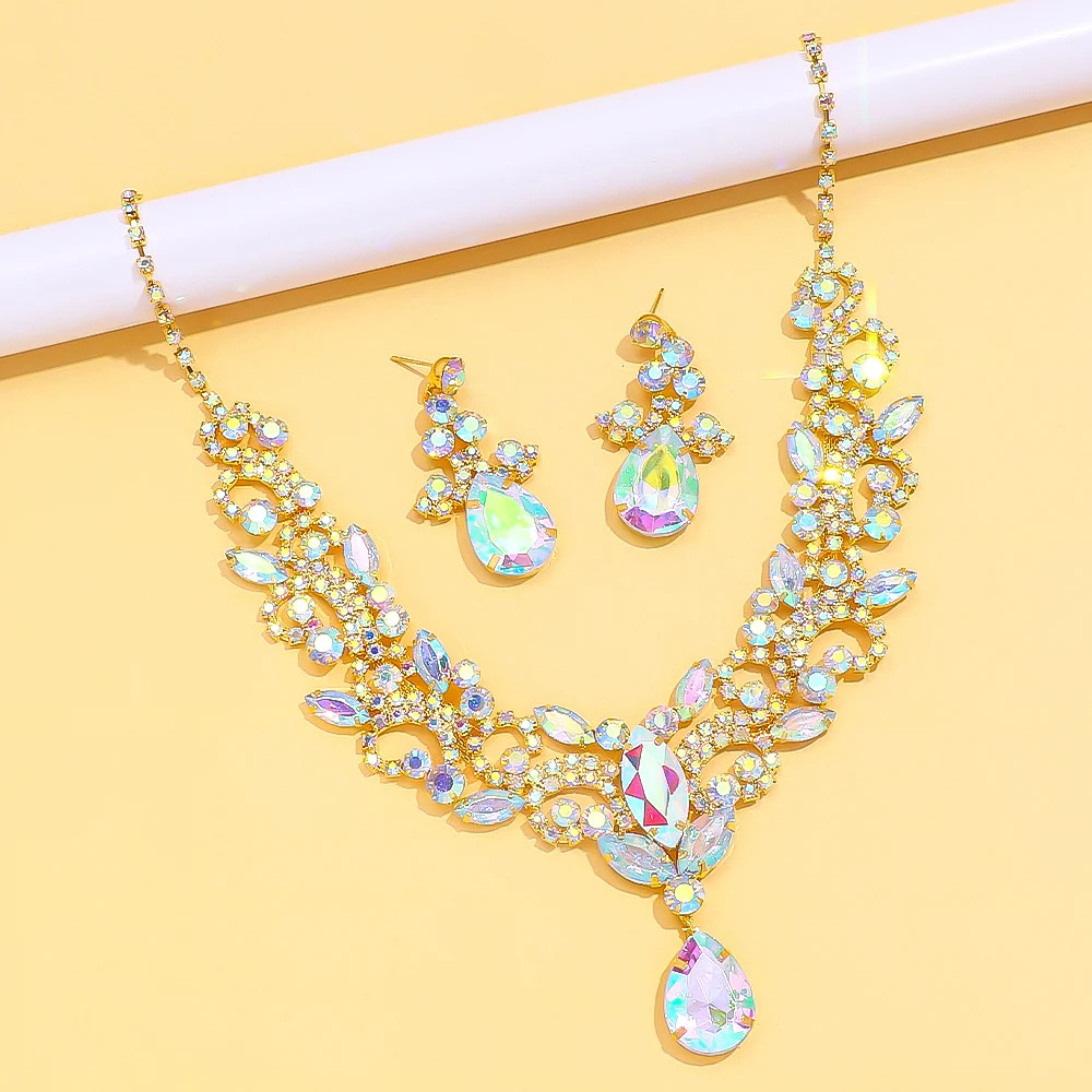 AliExpress Fire Diamond Diamond Jewelry Set Exagerated Diamond Clavicle Bracelet Accessories Jewelry Set