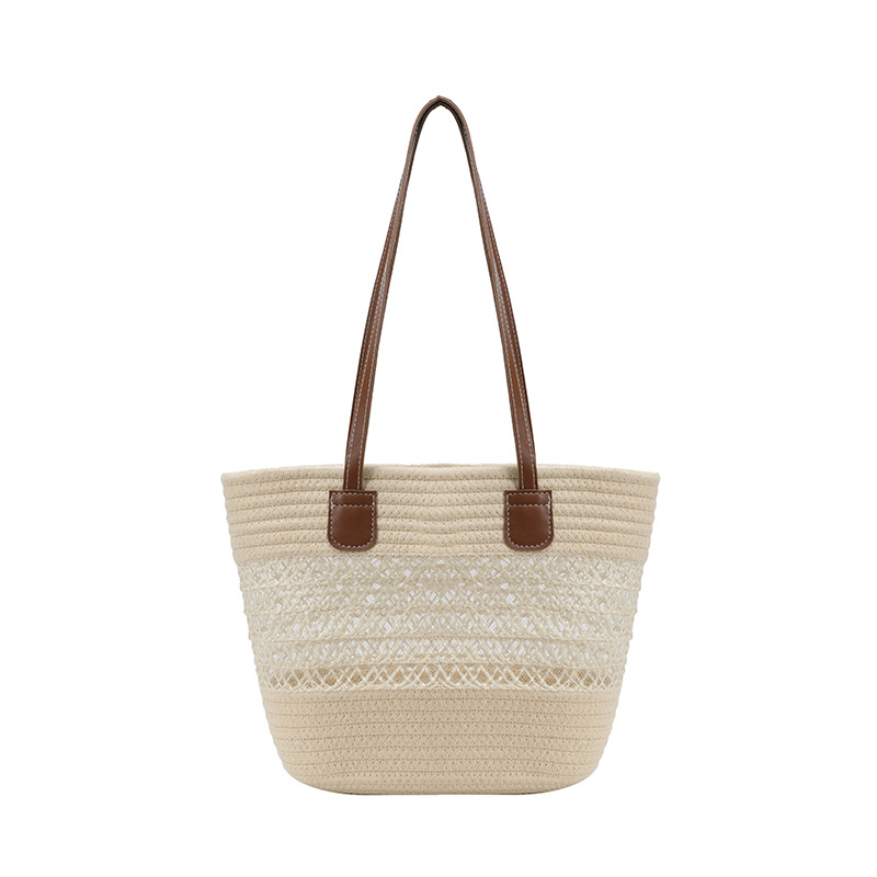 Handmade Rattan Shoulder Bag With Leather Trim And Seagrass_voghion.com