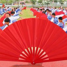 太极武术功夫扇子响扇塑料竹骨红色中国风成人儿童高档做操扇子