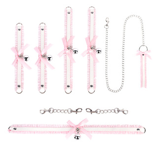 SM fun props bow bell suit female slave training collar handcuffs adult sex products a generation of hair