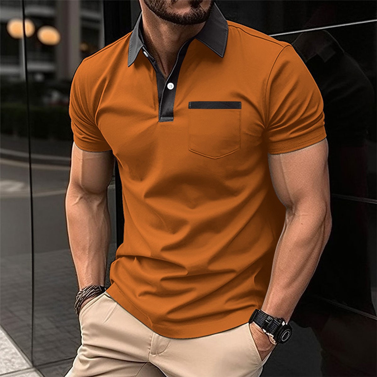 Polo uomo slim fit con colletto e tasca frontale elegante_voghion.com