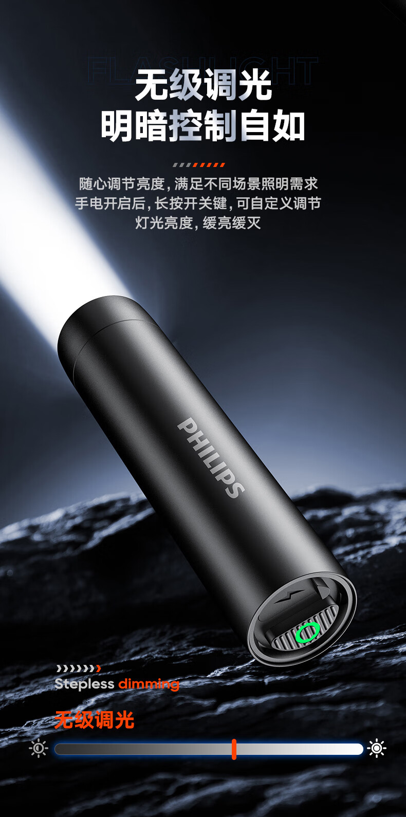 Philips Metal Flashlight Strong Light Long-range Long-life Charging Portable Home Outdoor Emergency SFL2202