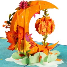 跨境立体弹出贺卡设计 感恩节手工制作秋月贺卡万圣节活动邀请卡