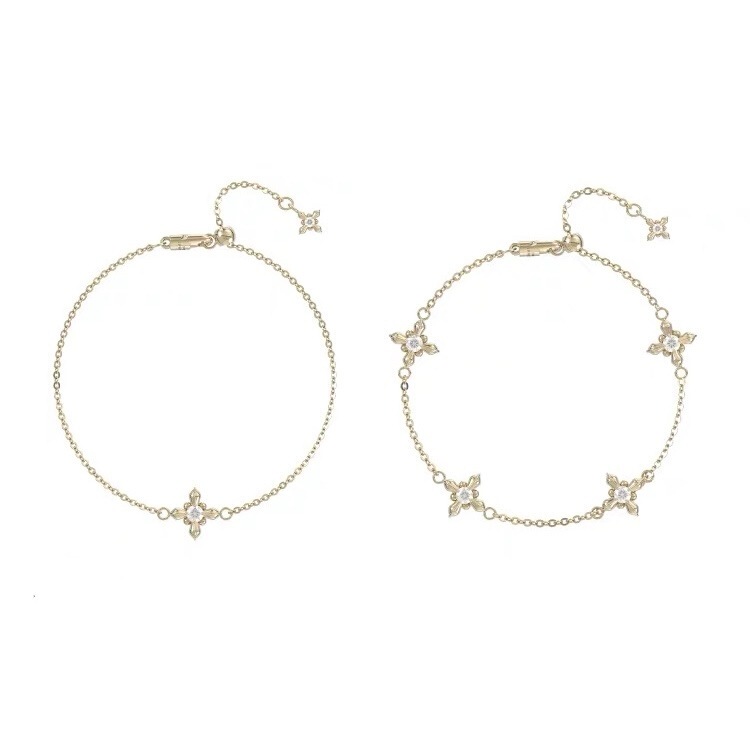 Three Horizontal Lines Titanium Gold Iris Four-Flower Pull-Out Bracelet with a Simple Design and a High-End Feel, French Vintage Jewelry