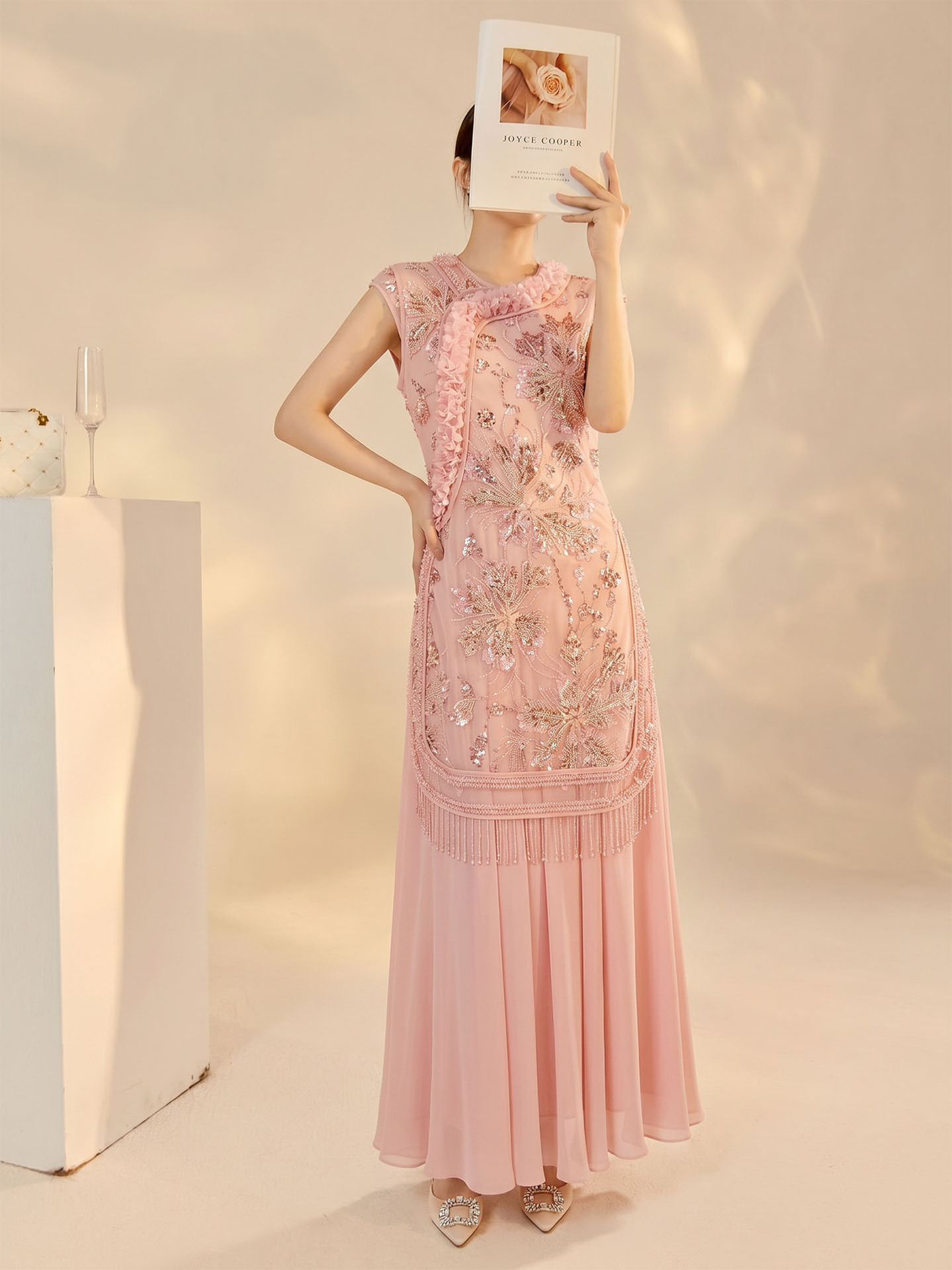 Đầm maxi nữ thêu hoa cao cấp kiểu mới — màu hồng