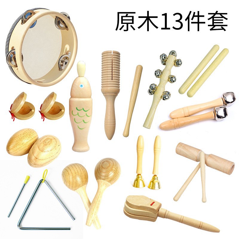 Kindergarten orff instrumento de percusión traje de registro juguete material didáctico tablero de sonido martillo de arena campana tambor triángulo hierro doble tubo de sonido