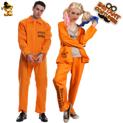 ハロウィーン大男大女カップルオレンジ色囚人コスプレパーティー衣装連体服制服セット