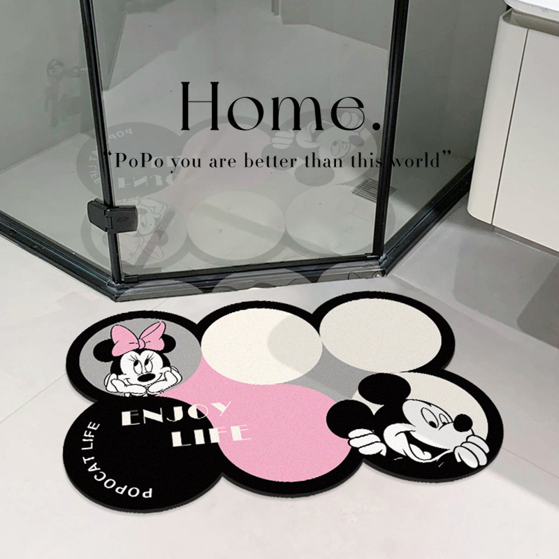 Cartoon Mickey Toilet Toilet Floor Mat Bathroom Door Super Absorbent Quick-drying Diatom Mud Non-slip Soft Household Foot Mat