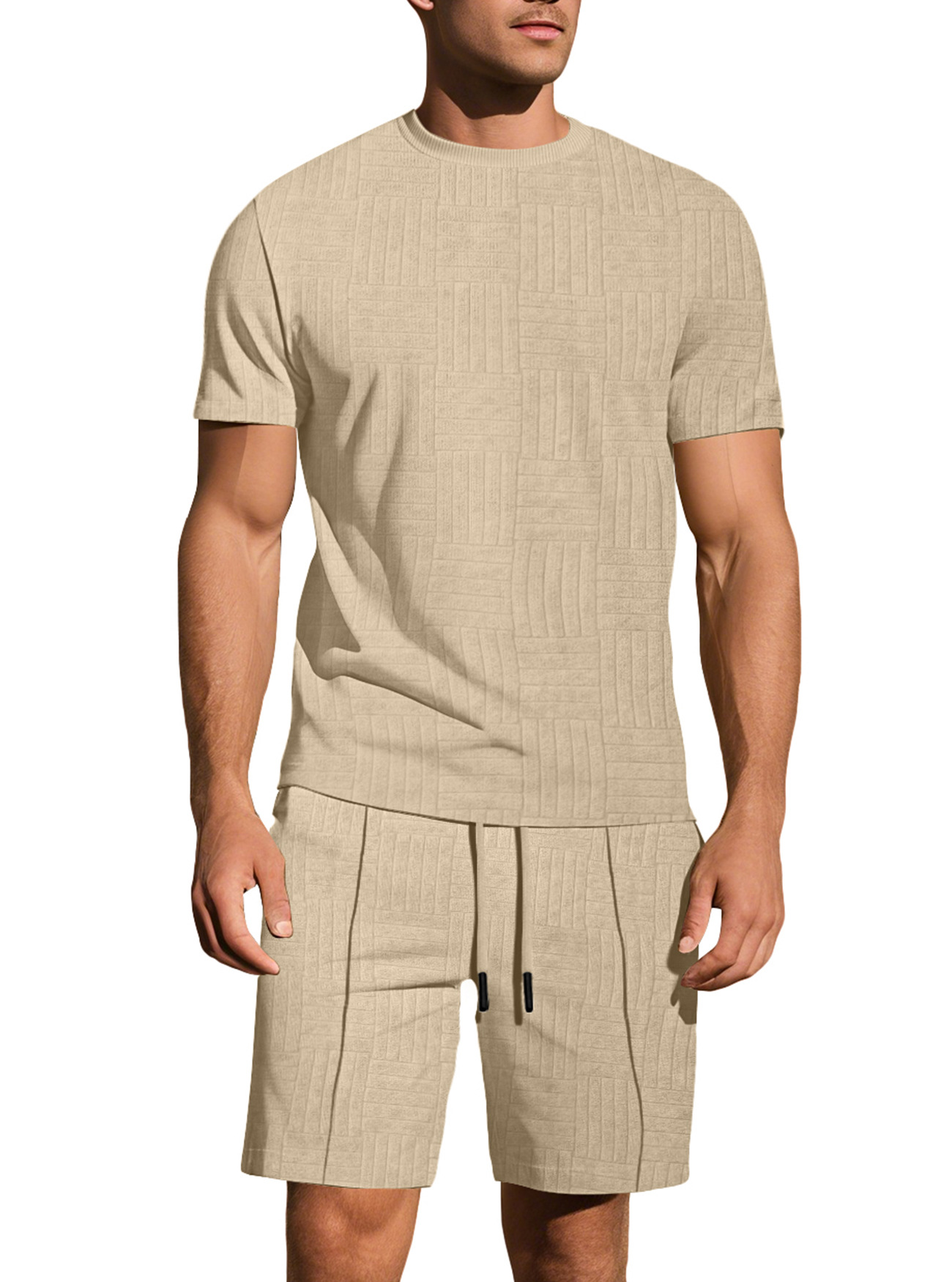 Transfronterizo Europa y América Amazon verano hombre suelto transpirable Jacquard color sólido mangas cortas pantalones cortos deportivos casuales para hombres
