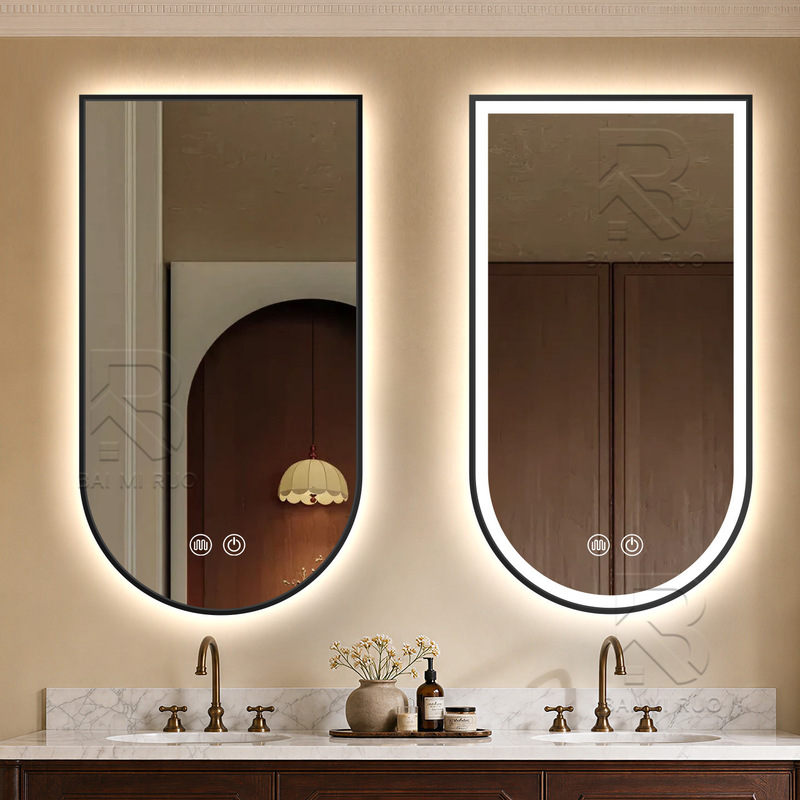 High-end bathroom mirror with aluminum alloy frame, arched, inverted, smart LED bathroom mirror, wall-mounted French-style vanity mirror High-end bathroom mirror with aluminum alloy frame, arched, inverted, smart LED bathroom mirror, wall-mounted French-style vanity mirror