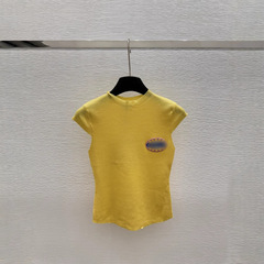 深セン南油正確高バージョンCH家25春夏新作アルファベット刺繍丸首ノースリーブニットベスト上着