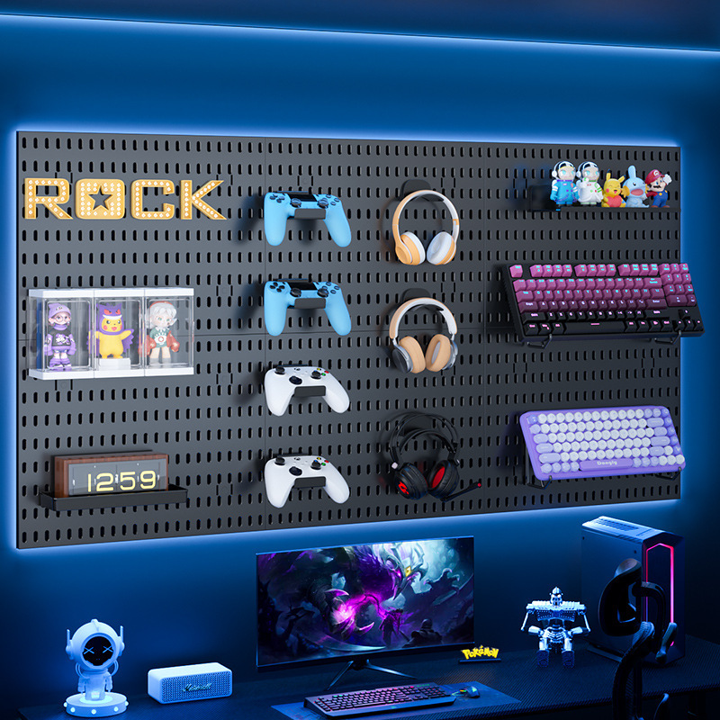 E-Sports Room Perforated Board Black Wall Computer Desk Wall Decoration Shape Wall Headphone Mouse Keyboard Display Stand