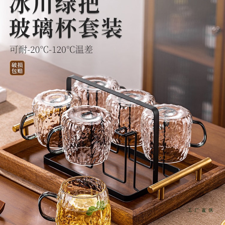耐高温玻璃杯套装家用待客厅高级感轻奢泡茶具高硼硅带把喝水杯子