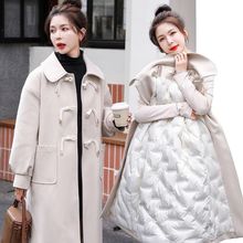 毛呢大衣羽绒服外套女年新款冬季长款牛角扣学院风小个子风衣