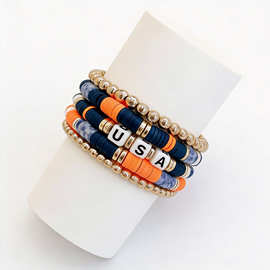 欧美独立日彩色软陶串珠字母手链套装弹力星形旗帜撞色手饰品女式