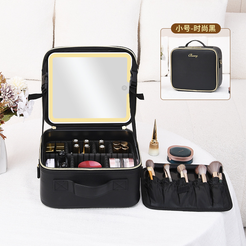 Bolsa de cosméticos para mujeres 2023 nueva caja de almacenamiento de espejo cosmético maleta de alta calidad portátil integrada de gran capacidad con luz LED