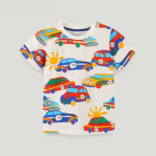 European and American fashion boys short-sleeved T-shirt summer knitted cotton cartoon printed children's t-shirt round neck set children's clothing 
