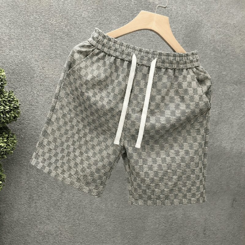 Men's Summer Casual Houndstooth Print Shorts, Loose Fit Straight Leg 5-Inch Inseam High Street Retro Style Shorts For Daily Streetwear_viptrois.com