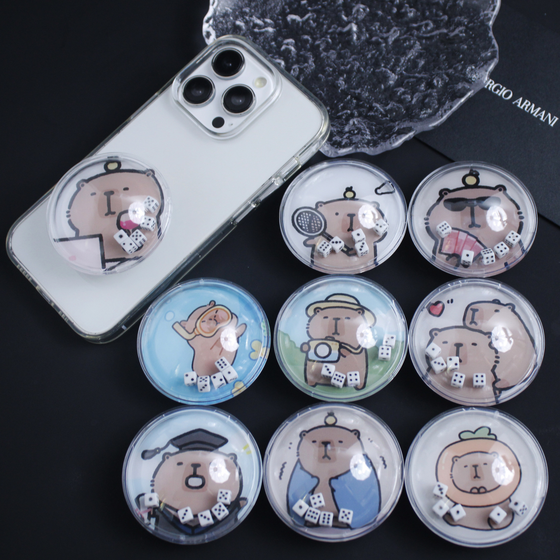 High-value dice rocking cute guinea pig transparent airbag mobile phone holder mobile phone case accessories essential for lazy people