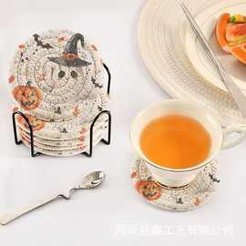 跨境木质万圣节装饰杯垫节日派对装饰碗碟隔热垫饮品甜品餐垫杯垫