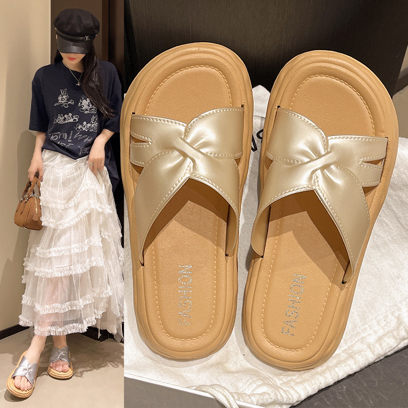 2025 New Thick-Soled Slippers for Women, High-End Internet Celebrity Platform Fashion Outer Wear Non-Slip Beach Sandals for Women Wholesale