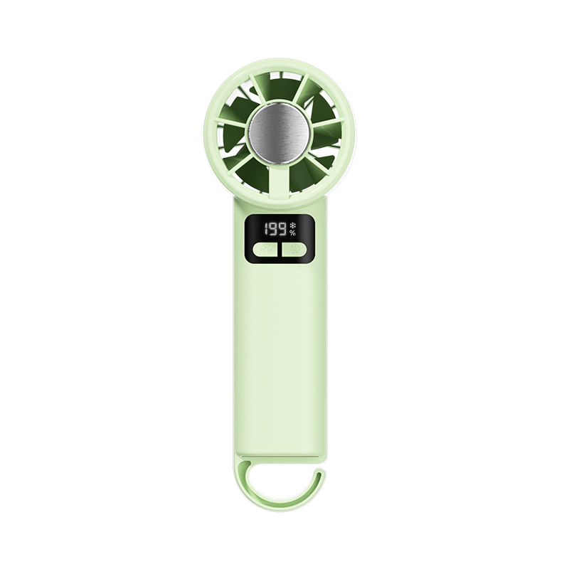 Nuevo modelo 2026: Mini ventilador portátil recargable por USB con pantalla digital, 199 velocidades, refrigeración por semiconductor y mosquetón para exteriores.
