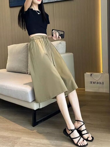Fat large size ice silk wide-leg pants skirt women's summer thin high-waist loose slimming casual culottes sports capris
