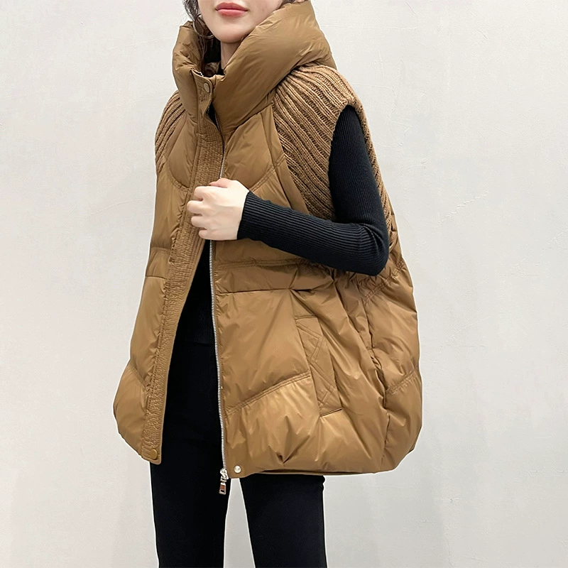Knitted dress with hood sleevless, down jacket, vest, 2023 collection, duck down