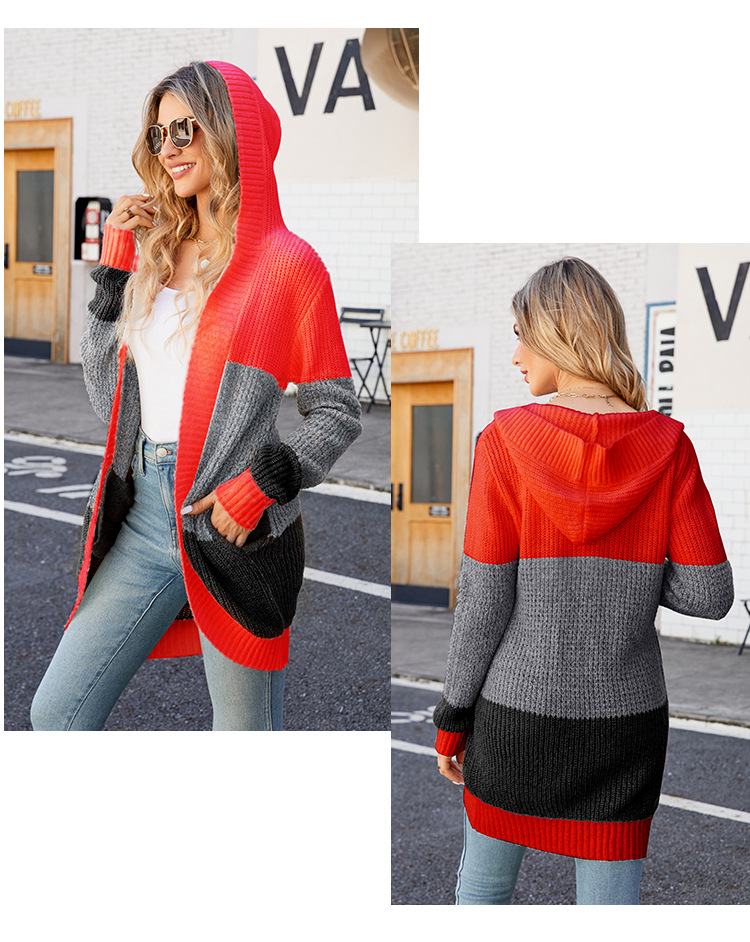 Women's Cardigan Long Sleeve Sweaters & Cardigans Contrast Binding Casual Color Block display picture 2