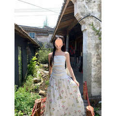 法式气质百搭抹胸上衣碎花半身裙套装2025夏季新款时尚两件套女