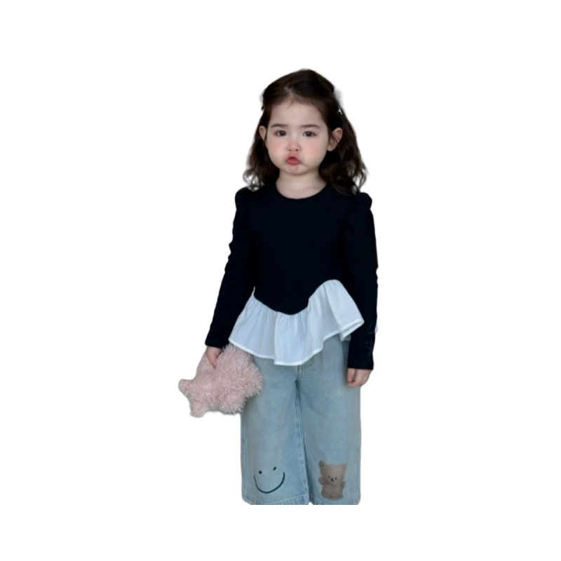 Spring T-shirt, jeans, children's clothing, trend of season, Korean style, western style, with little bears