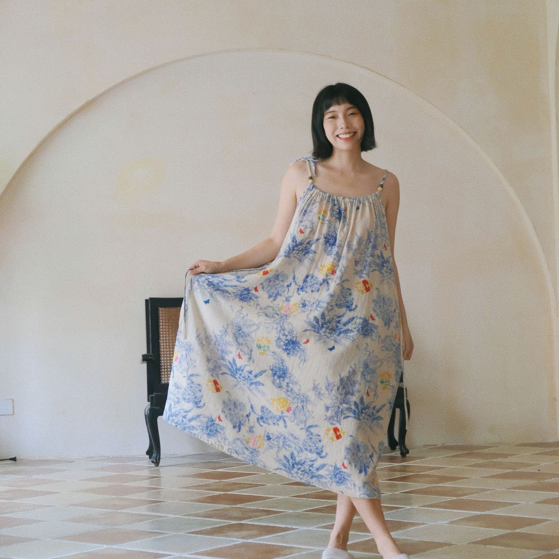 Summer New Vintage National Style Pajamas Outwear Pure Cotton Sleeveless Sling Sleeveless Nightgown Summer Thin Home Clothes