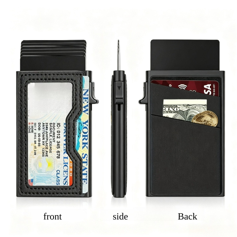 ID card wallet, side-push card holder, RFID anti-scan aluminum alloy card case, simple and portable metal card box