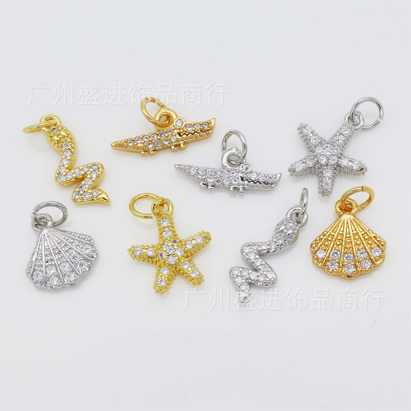 18K gold-wrapped Diamond animal pendant small pendant DIY bracelet necklace earrings starfish shell snake crocodile pendant 18K gold-wrapped Diamond animal pendant small pendant DIY bracelet necklace earrings starfish shell snake crocodile pendant