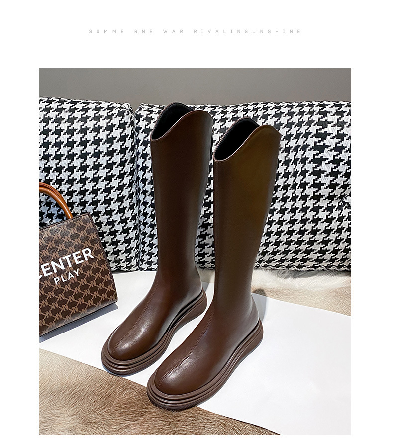 Brown Leather Women's Ankle Boots With V-cut And Thick Sole_voghion.com