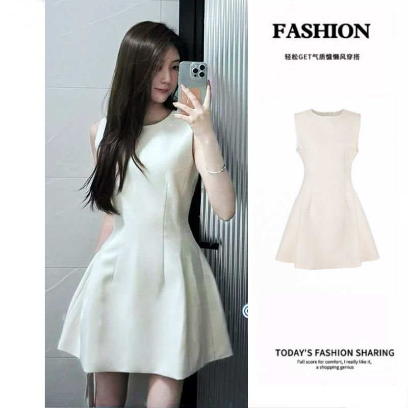 2026 Summer Apricot Color High-End Sleeveless Short A-Line Dress, Stunning Sleeveless Dress, High-Class Female Character Dress 2026 Summer Apricot Color High-End Sleeveless Short A-Line Dress, Stunning Sleeveless Dress, High-Class Female Character Dress