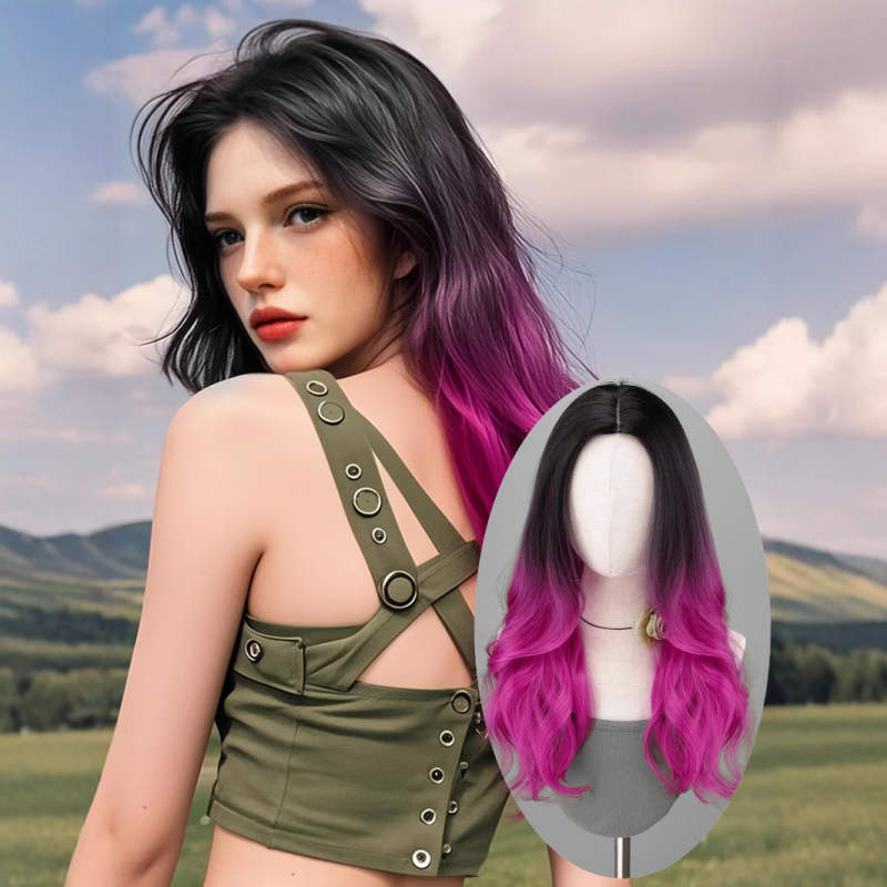 Cross-Border Gradient Pink Long Curly Hair Halloween Stage Performance Fairy Tale Princess Wig Cross-Border Gradient Pink Long Curly Hair Halloween Stage Performance Fairy Tale Princess Wig