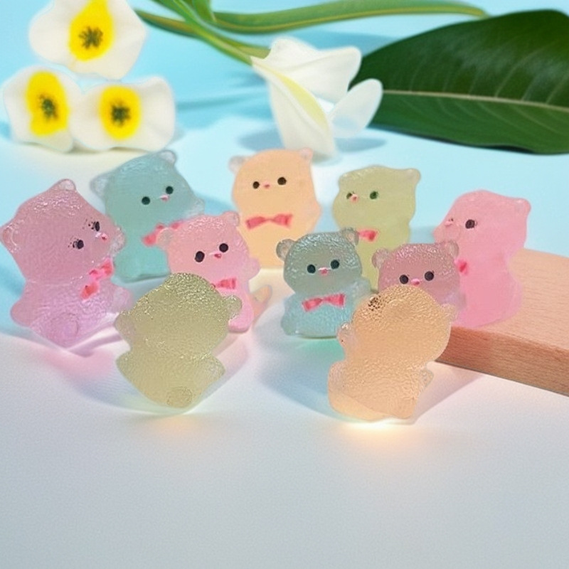 微景观卡通夜光领结小熊树脂配件装饰品手工diy桌面小摆件工艺品