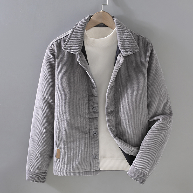 G082 japonés retro casual algodón y engrosamiento de pana hombres chaqueta juvenil camisa todo partido entrega de una pieza