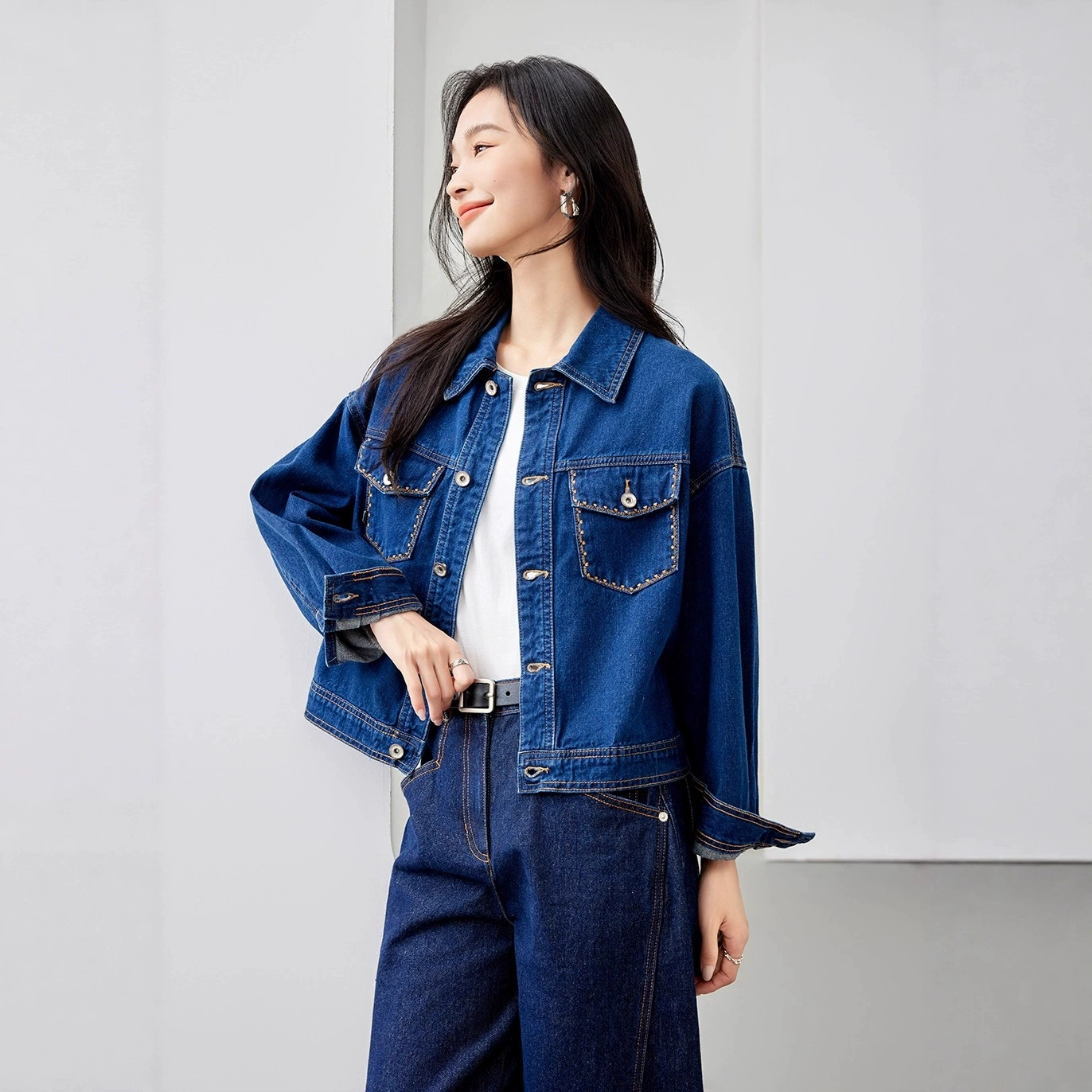 Retro denim autumn short jacket