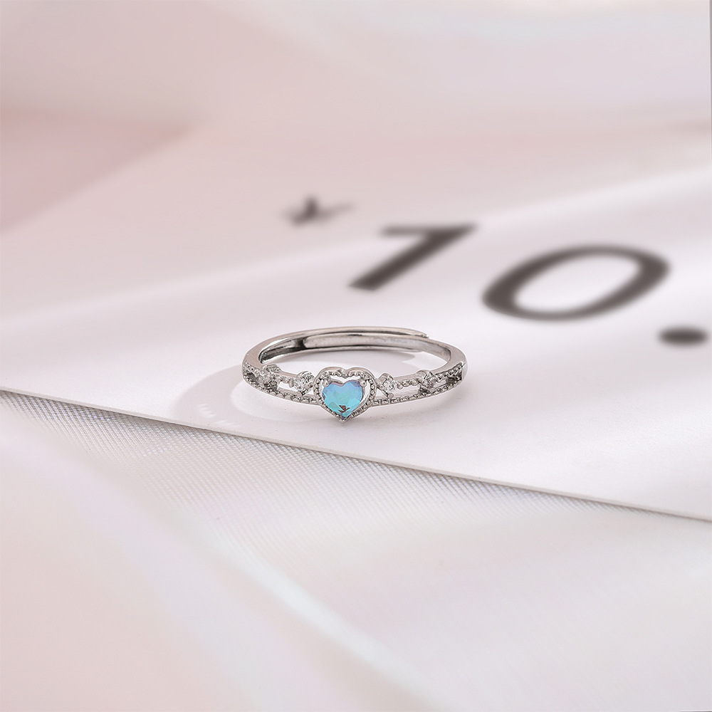 8g Weight Zircon Inlay Material Open Rings Classification Adjustable Ring Size 1 Piece Quantity Sweet Heart Shape Copper Inlay Zircon Open Rings