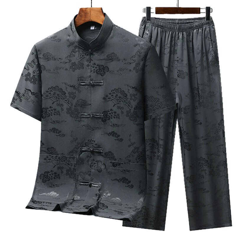 Мужской кардиган для мужчин среднего и пожилого возраста, летний тонкий костюм в стиле тан, для папы, дедушки, короткий стиль из ледяного шелка