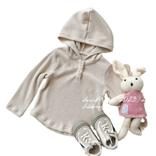 柠里女童韩系童装2024年春秋新款儿童休闲百搭日常针织连帽上衣潮