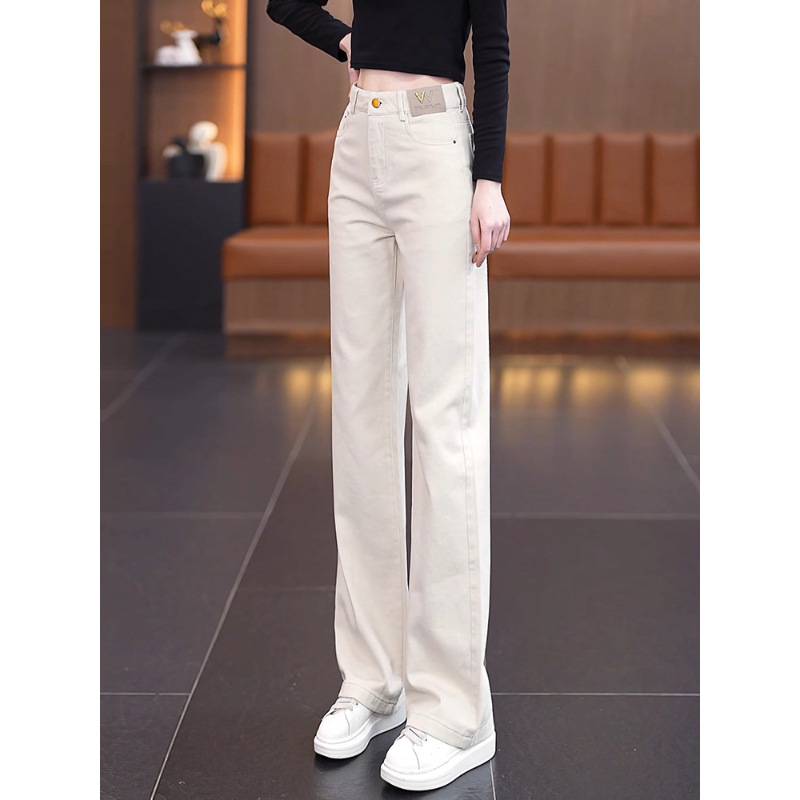Off-White Soft Denim Straight Pants for Women Spring & Fall 2025 New Popular Pants Fashionable Casual Narrow Wide-Leg Pants