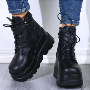 2023 autumn and winter punk platform boots European and American New plus size muffin platform colorful high heel buckle women's ankle boots 43