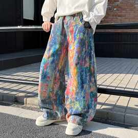 男童阔腿裤春秋款批发新款潮儿童春装花裤子宽松中大童休闲裤痞帅