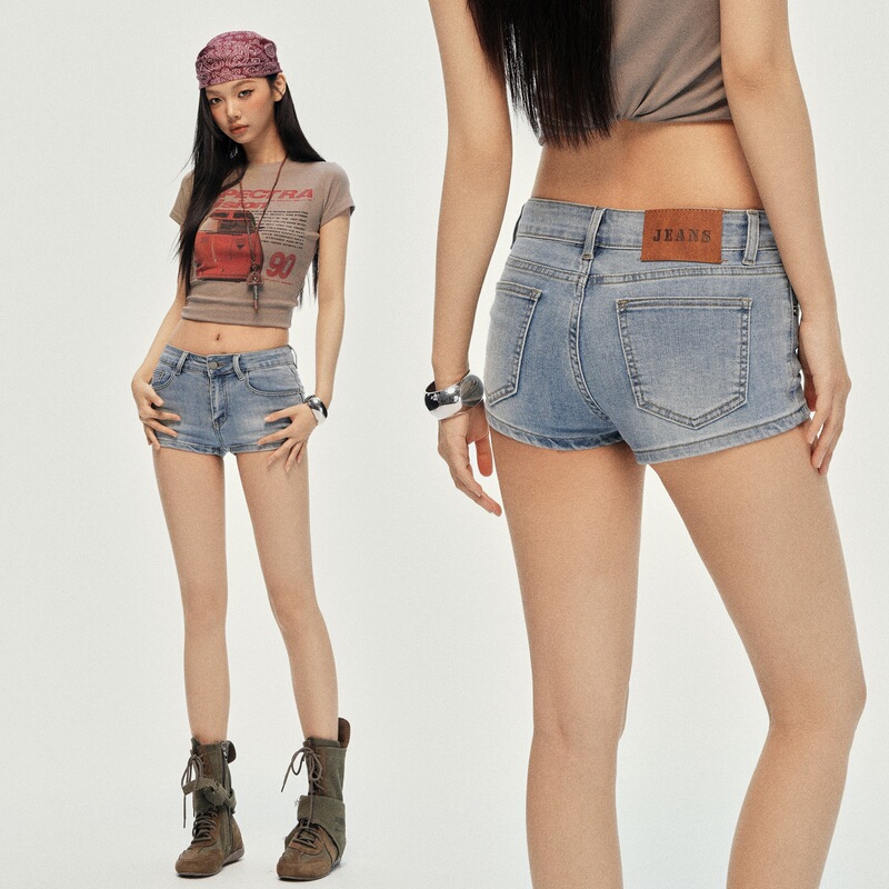 Vintage Distressed Denim Shorts for Women, Summer Thin High-Waisted Shorts, American Style Sexy Tight-Fitting Hip-Hugging Hot Pants