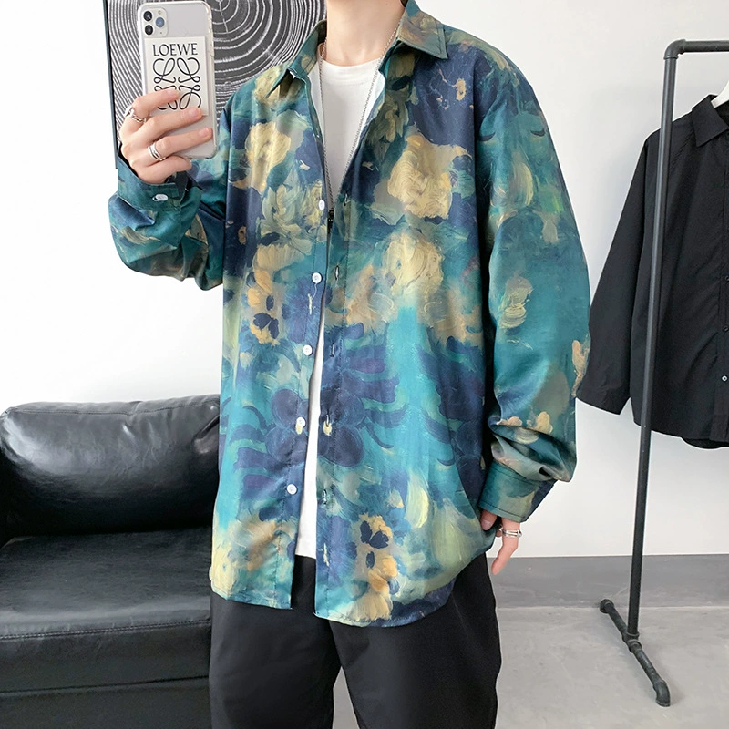 Осенний новый модный модный бренд молодежный цвет свободный повседневный мужской топ рубашка TZ002-P35