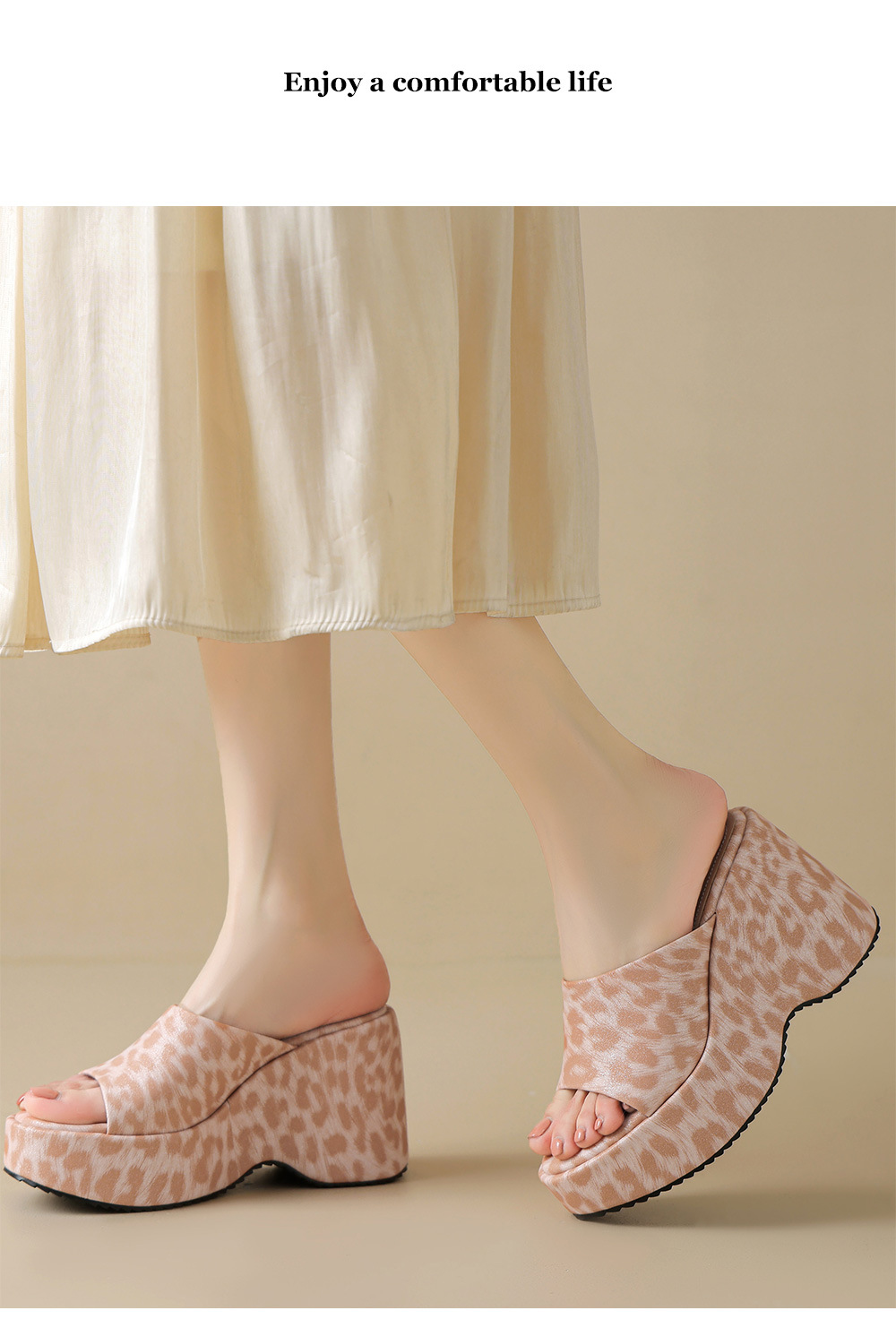 Sandal cao gót nữ quai ngang họa tiết da báo, gót vuông 9 cm, đế xuồng — Màu đen chi tiết 12