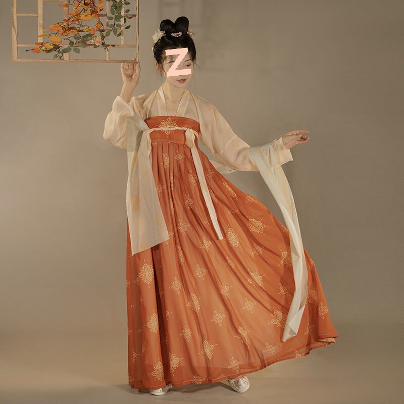 Yi Chuanju Hanfu for Women [Chang'An Song] Tang Dynasty Style Chest-Length Shirt and Skirt, Thin Restoration Printed Style for Spring, Summer, and Autumn